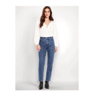 Women's Extra High Waisted Textured Straight Secret-Smooth Pockets Jeans Size 12